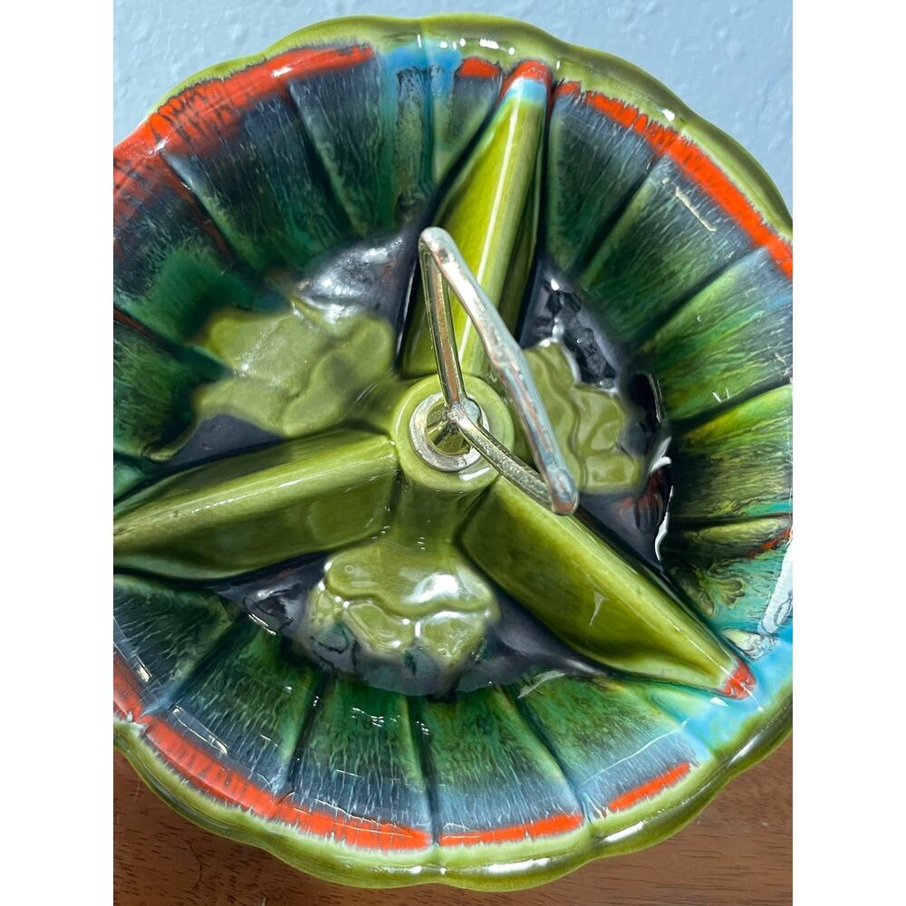 VTG California Originals Divided Relish Dish Retro Green Drip Glaze MCM USA - Picture 3 of 7